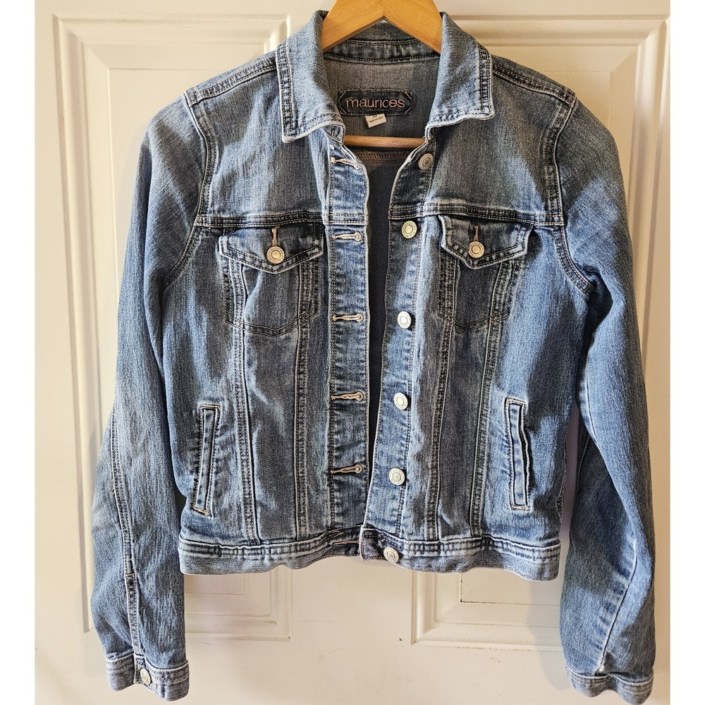 Maurices Denim Jacket Women's Small Blue Stretch Button Front Trucker Jean Coat